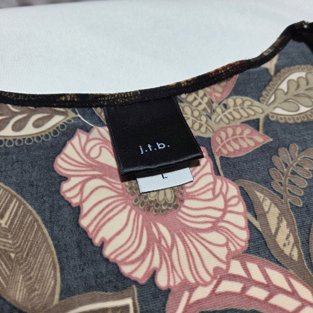 Y2k J.T.B. Floral Surplice Blouse Brown Red Black Empire Waist Stretch Top Large - Picture 2 of 6